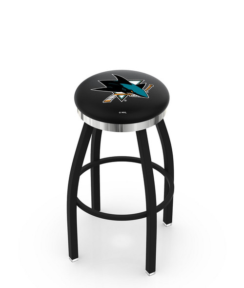 San Jose Sharks Black Swivel Barstool with Chrome Accent Ring