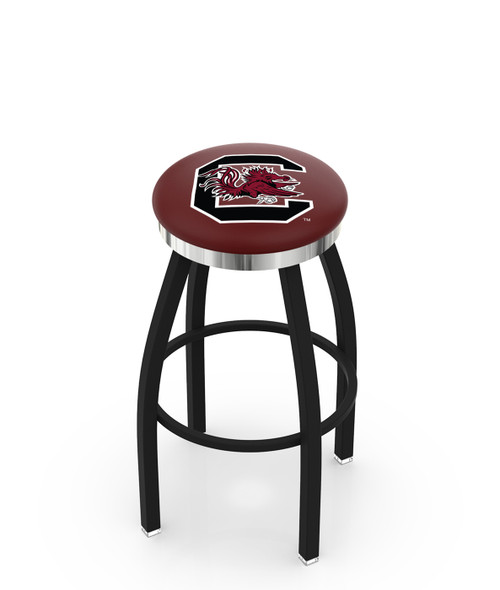 South Carolina Gamecocks Black Swivel Barstool with Chrome Accent Ring