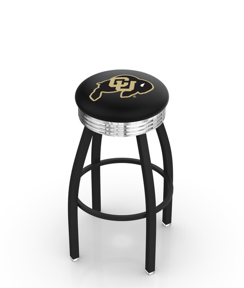 Colorado Buffaloes Black Swivel Barstool with Chrome Ribbed Ring