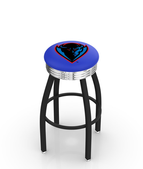 DePaul Blue Demons Black Swivel Barstool with Chrome Ribbed Ring