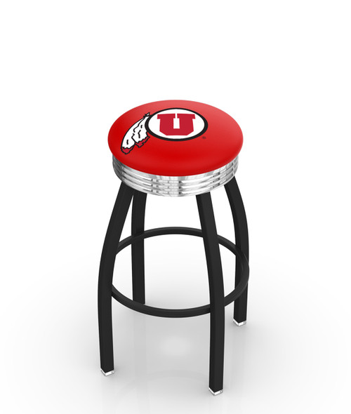 Utah Utes Black Swivel Barstool with Chrome Ribbed Ring