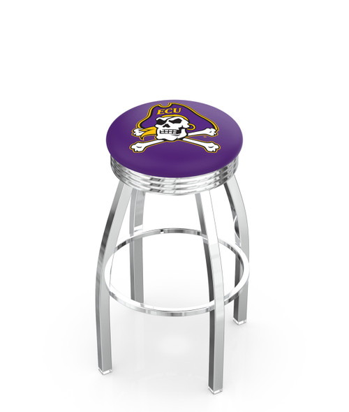 East Carolina Pirates Chrome Swivel Barstool with Ribbed Accent Ring