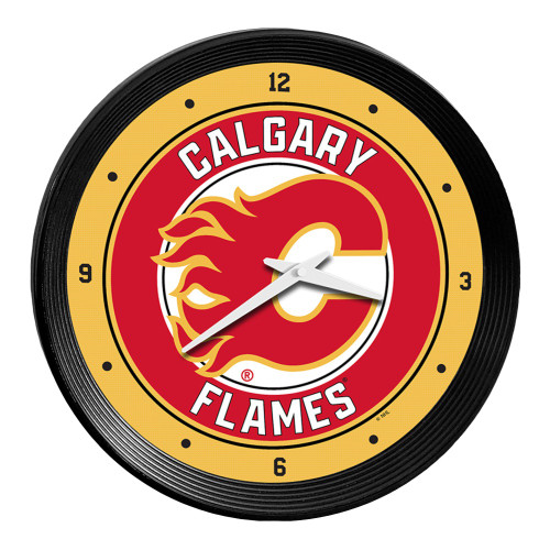 Calgary Flames Ribbed Frame Wall Clock