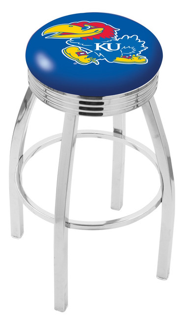 Kansas Jayhawks Chrome Swivel Barstool with Ribbed Accent Ring