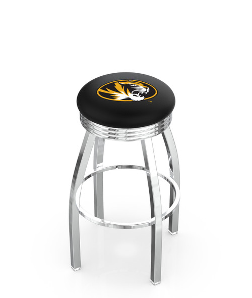 Missouri Tigers Chrome Swivel Barstool with Ribbed Accent Ring