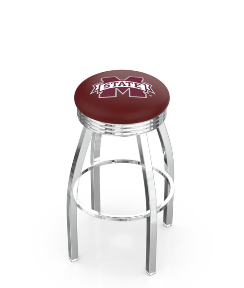 Mississippi State Bulldogs Chrome Swivel Barstool with Ribbed Accent Ring