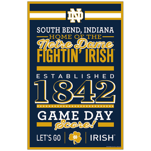 Notre Dame Fighting Irish Established Wood Sign