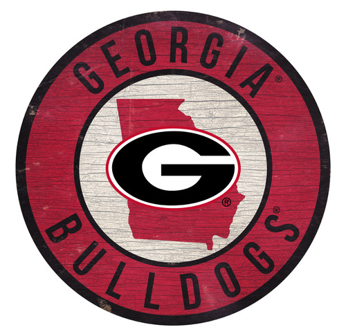 Georgia Bulldogs Round State Wood Sign