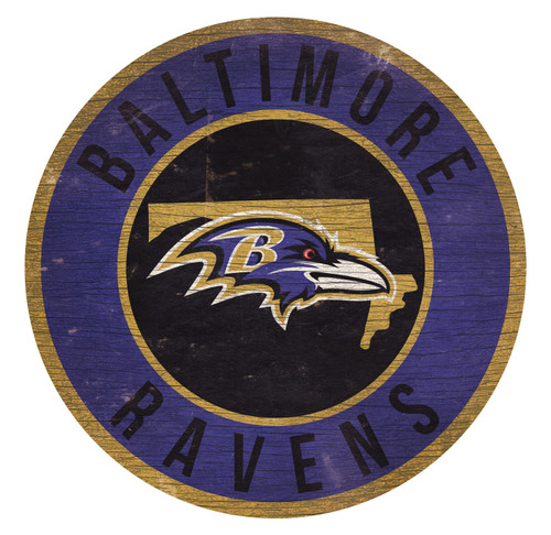 Baltimore Ravens Round State Wood Sign