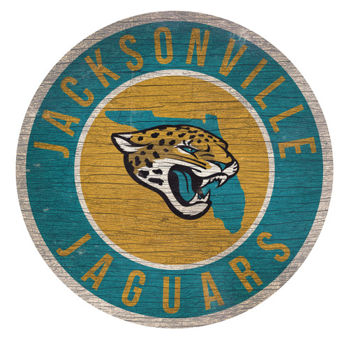 Jacksonville Jaguars Round State Wood Sign