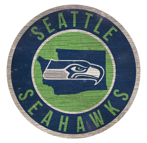 Seattle Seahawks Round State Wood Sign