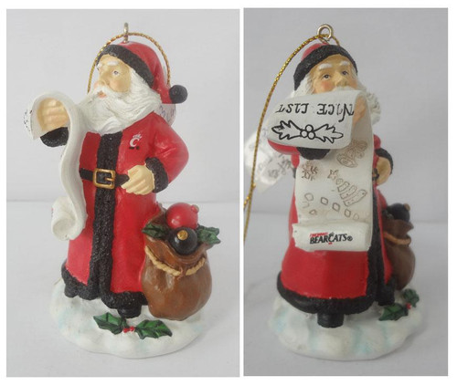 Cincinnati Bearcats Naughty Nice List Santa Ornament