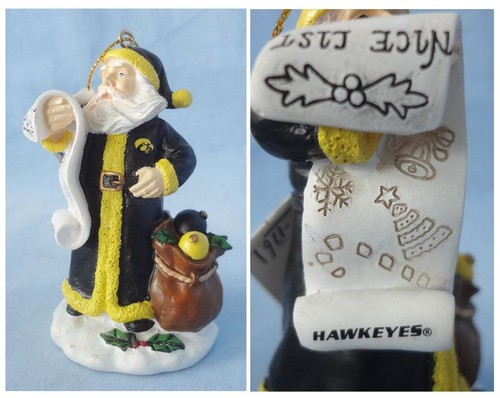 Iowa Hawkeyes Naughty Nice List Santa Ornament