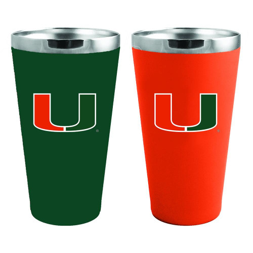 Miami Hurricanes 2 Pack Team Color Stainless Steel Pint Glass