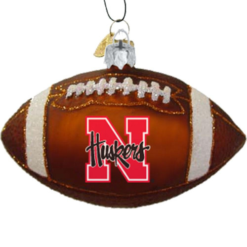 Nebraska Cornhuskers Blown Glass Football Ornament
