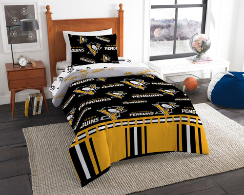 Pittsburgh Penguins Rotary Twin Bed in a Bag Set