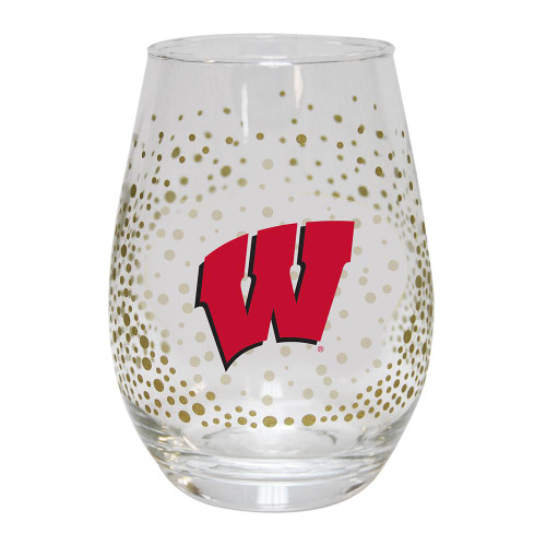 Wisconsin Badgers 15 oz. Glitter Stemless Wine Glass