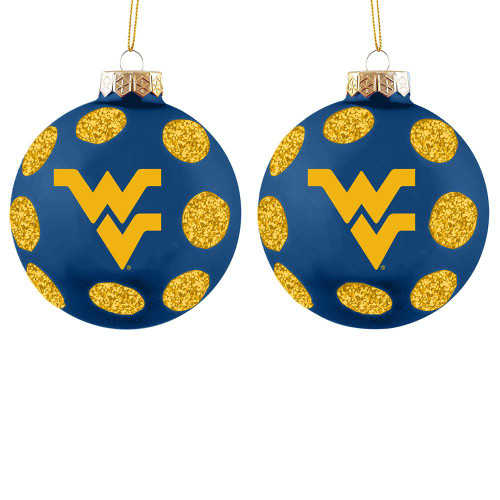 West Virginia Mountaineers 2 Pack Glitter Dot Ornament