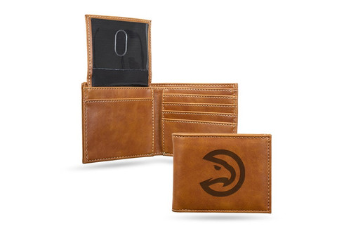 Atlanta Hawks Laser Engraved Brown Billfold Wallet