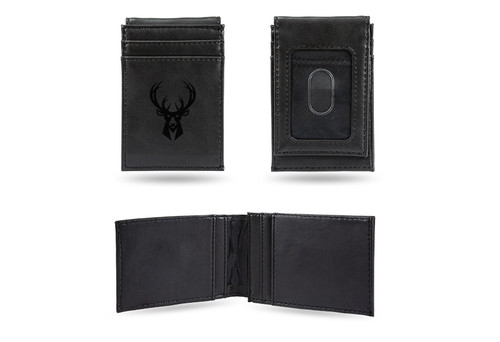 Milwaukee Bucks Laser Engraved Black Front Pocket Wallet