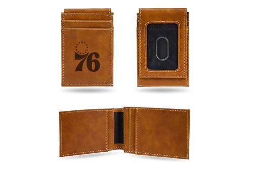 Philadelphia 76ers Laser Engraved Brown Front Pocket Wallet