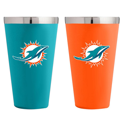 Miami Dolphins 2 Pack Team Color Stainless Steel Pint Glass