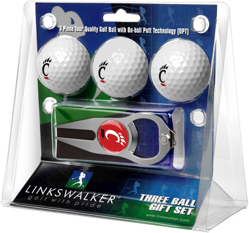Cincinnati Bearcats Golf Ball Gift Pack with Hat Trick Divot Tool