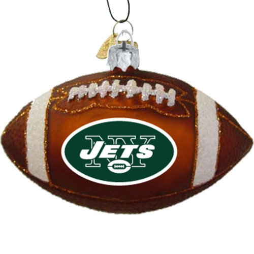 New York Jets Blown Glass Football Ornament