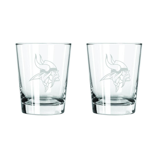 Minnesota Vikings 2 Pack 15 oz. Etched Rocks Glass