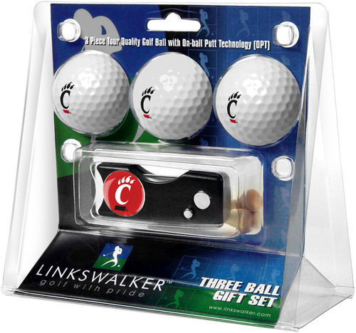 Cincinnati Bearcats Golf Ball Gift Pack with Spring Action Divot Tool