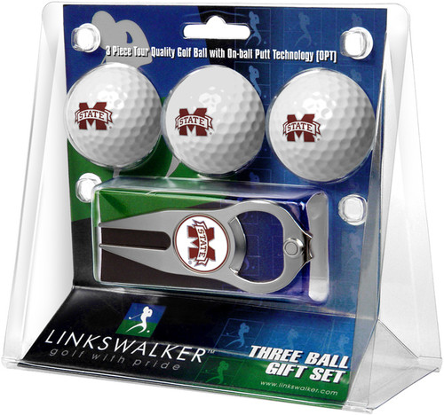 Mississippi State Bulldogs Golf Ball Gift Pack with Hat Trick Divot Tool