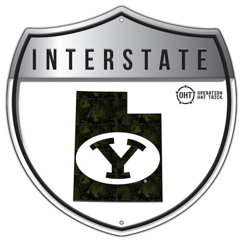 BYU Cougars OHT Camo Metal 24" Interstate Sign