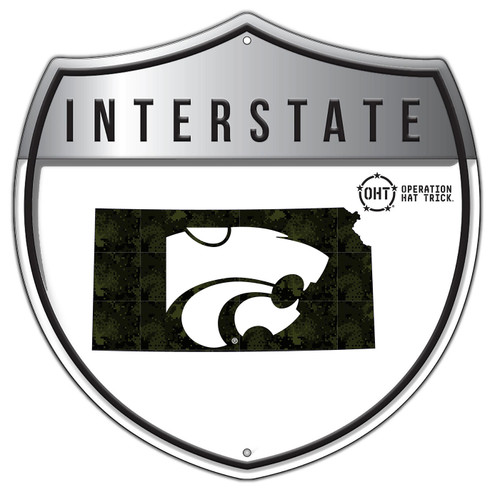 Kansas State Wildcats OHT Camo Metal 24" Interstate Sign