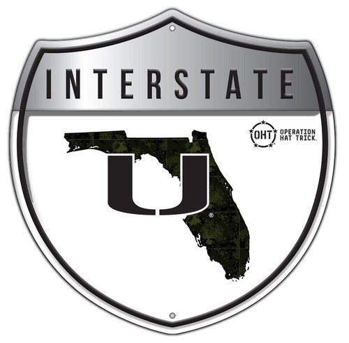 Miami Hurricanes OHT Camo Metal 24" Interstate Sign