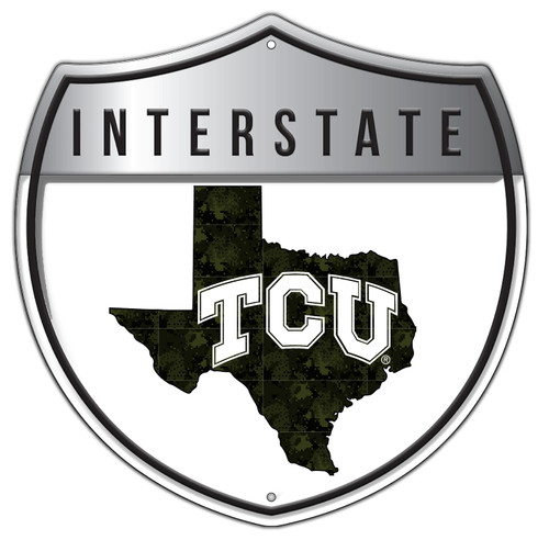 Texas Christian Horned Frogs OHT Camo Metal 24" Interstate Sign