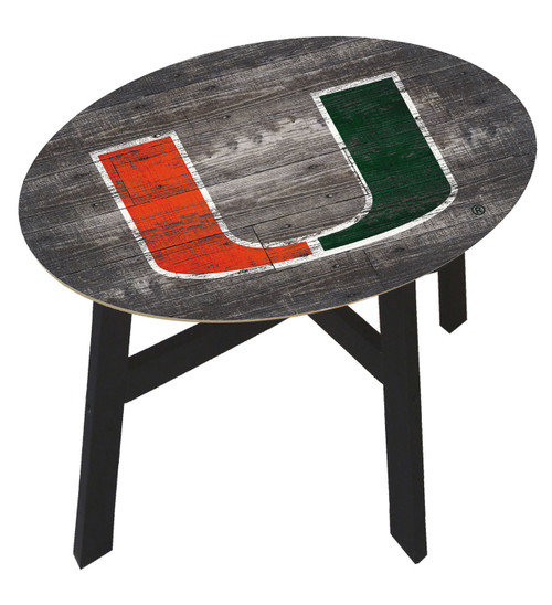 Miami Hurricanes Distressed Wood Side Table