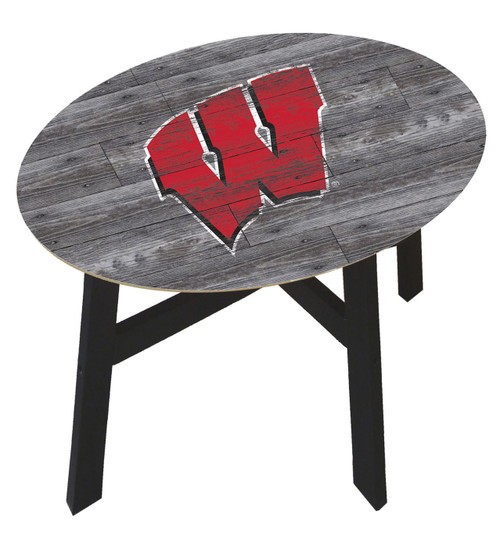 Wisconsin Badgers Distressed Wood Side Table