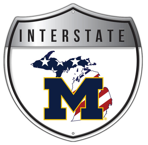 Michigan Wolverines 24" Patriotic Interstate Metal Sign