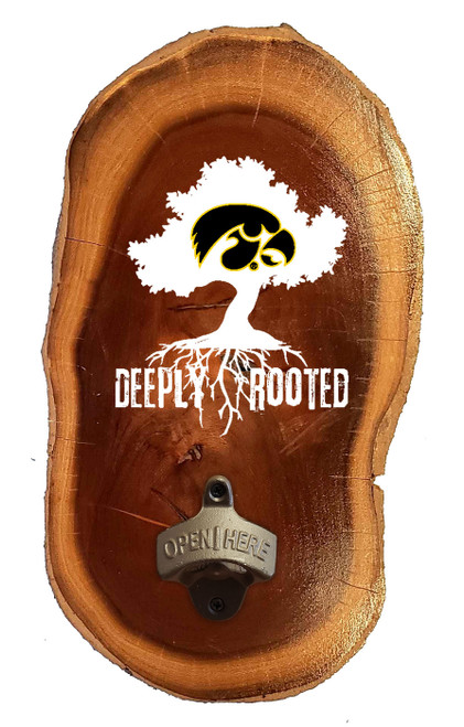 Iowa Hawkeyes Deeply Rooted Wood Slab Bottle Opener