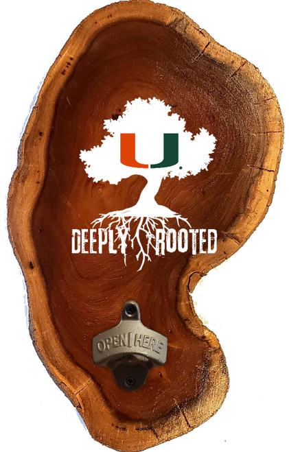 Miami Hurricanes Deeply Rooted Wood Slab Bottle Opener