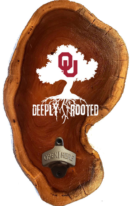 Oklahoma Sooners Deeply Rooted Wood Slab Bottle Opener