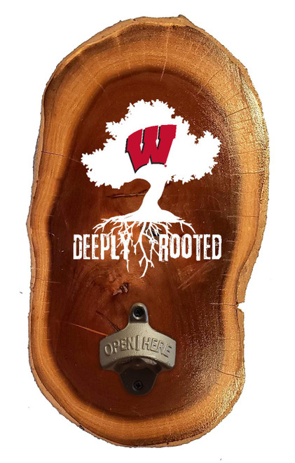 Wisconsin Badgers Deeply Rooted Wood Slab Bottle Opener