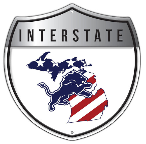 Detroit Lions 12" Patriotic Interstate Metal Sign