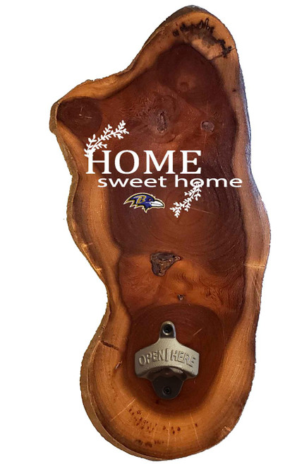 Baltimore Ravens Home Sweet Home Wood Slab Bottle Opener