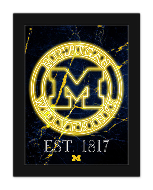 Michigan Wolverines 12" x 16" Neon Circle Logo Framed Wall Art