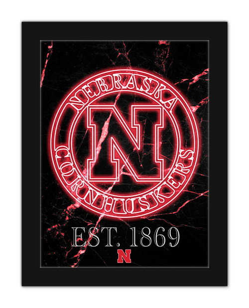 Nebraska Cornhuskers 12" x 16" Neon Circle Logo Framed Wall Art