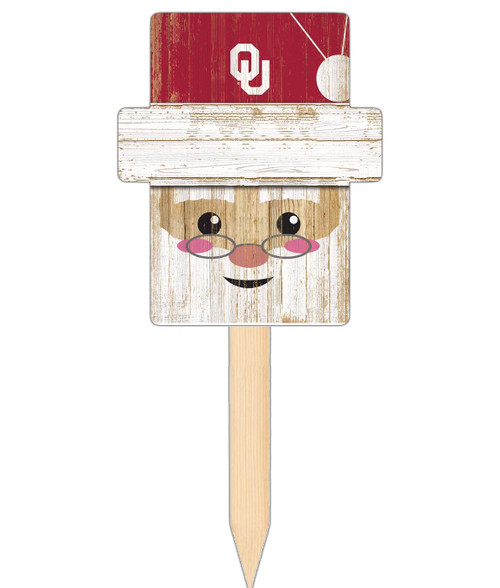 Oklahoma Sooners Santa Head Yard Stake