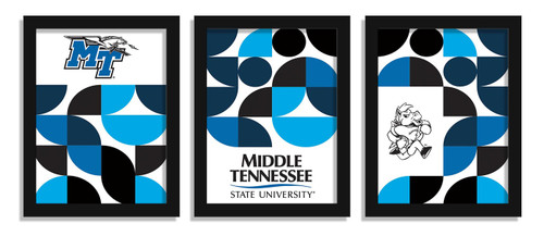 Middle Tennessee State Blue Raiders Minimalist Color Pop 3-Piece Framed Print