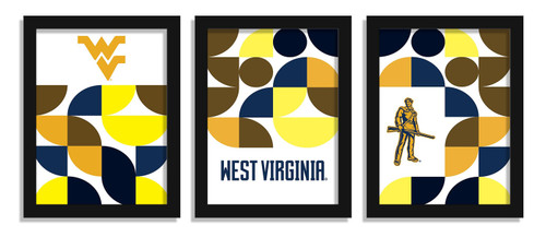 West Virginia Mountaineers Minimalist Color Pop 3-Piece Framed Print