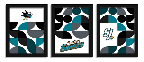 San Jose Sharks Minimalist Color Pop 3-Piece Framed Print